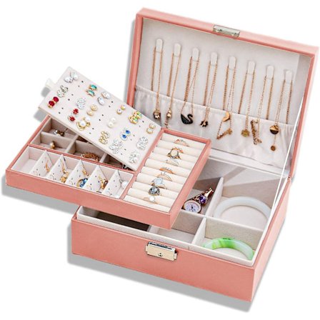 Smykkeæske til kvinder, rejselåsbar lædersmykkeæske 2 L