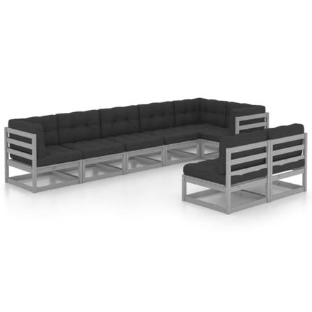 Vidaxl Loungegrupp Med Dynor 8 Delar Massiv Furu Grå