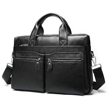 Mænds Læder Crossbody Taske, 14.7" Laptop Briefcase Business Satchel Computer Håndtaske Mænds Skuldertaske (sort)