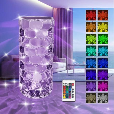Krystalllampe, 6-veis dimbar Crystal Bordlampe med 16 RGB C
