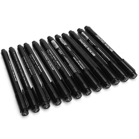 12 stk. Micron Liner Fineliner Tusj Svart Blekk Vanntett Tegnepenn for Skisse Tegneserie (BR) (LGL)