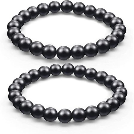 2 stykker Shungit Armbånd med 8 mm Shungit Perler EMF Krystalbeskyttelse Krystalenergi Elastiske Sten Armbånd til Mænd Kvinder