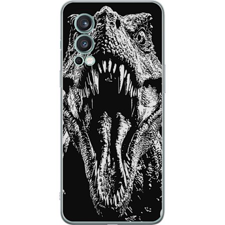 Yhteensopiva Puhelinkuori OnePlus Nord 2 5G Dinosaurus T-Rex ärjyvä hirviö eeppinen mustavalkoinen yksityiskohta kauhu dinosaurus julma karjahdus muin