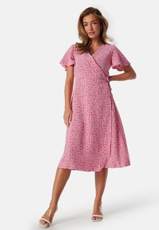 VILA Vilovie S/S Wrap Midi Dress Sweet Lavender AOP:A Klær