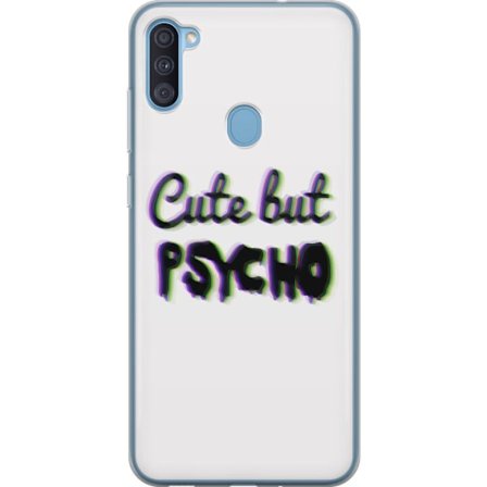 Kompatibel Mobilcover til Samsung Galaxy A11 Rainbow-farvet legetøjsfigur med et glad ansigt og farverige cirkler i en legesyg studieillustration