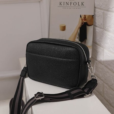 Ensfarget PU skulderveske liten veske crossbody-veske for kvinner svart