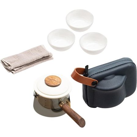 Kinesisk Kung Fu Te-sæt, Porcelæns tekande med si & rejsetaske - Bærbart hvidt tesæt til kontor, hjem & rejser, komplet