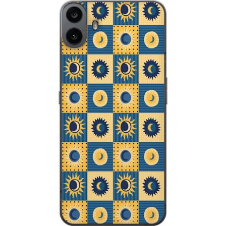 Kompatibel Mobilcover til Nothing CMF Phone 1 Symmetrisk rutedesign med sol og måne i gul og blå retrostil