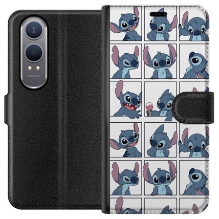 Kompatibel Tegnebogsetui til OnePlus Nord CE4 Lite Illustreret rutemønster med Stitch i forskellige ansigtsudtryk i serieformat