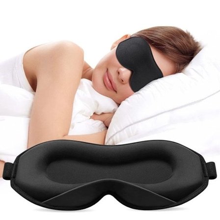 3D-sovemaske for menn og kvinner, myk og pustende øyemaske med justerbar stropp, svart