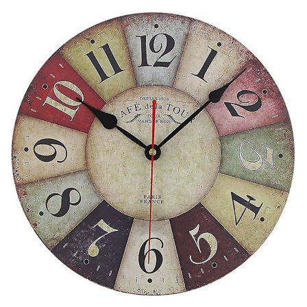 Träväggklocka Vintage Rustik Lantlig Rund Dekorativ Klocka Retro Stil Quartz Väggklocka (12 Tum, Färgglad)