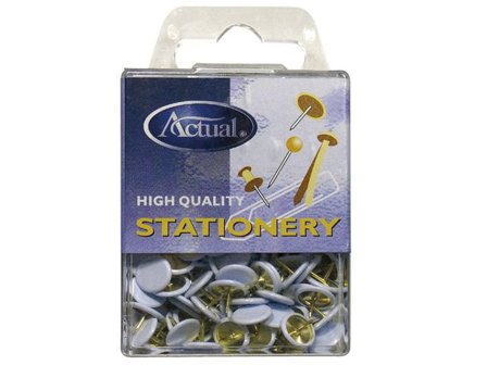 Häftstift i mässing, plastbeläggning, 9 mm, guld 200/fp - Lyreco - Kontorsmaterial - Häftstift och kartnålar - Kartnålar