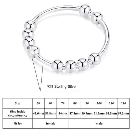 925 Sterling Silver Anti-ångest Ring för kvinnor och män Fidget Rings för ångest Ångest Ring