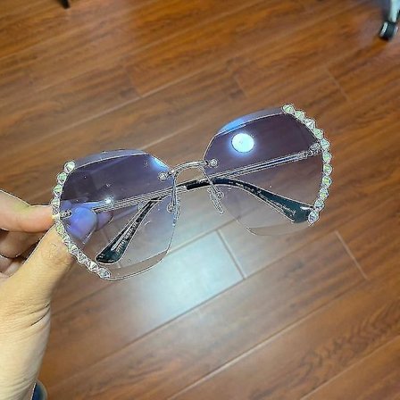 Fashion Oversized Rimless Solglasögon, Diamond Solglasögon (Blå)