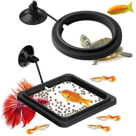 4x Flydende Foderringe - Akvariefoderringe - Flydende Fiskefoderringe - Fiskefoderringe med Sugekopper - Sort