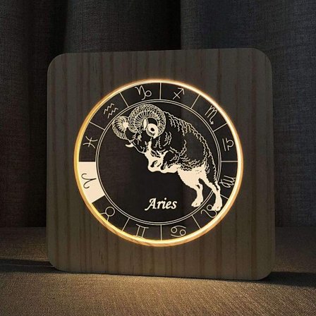 Trä Sänglampa Horoskop Konstellation 3D Illusion Natt