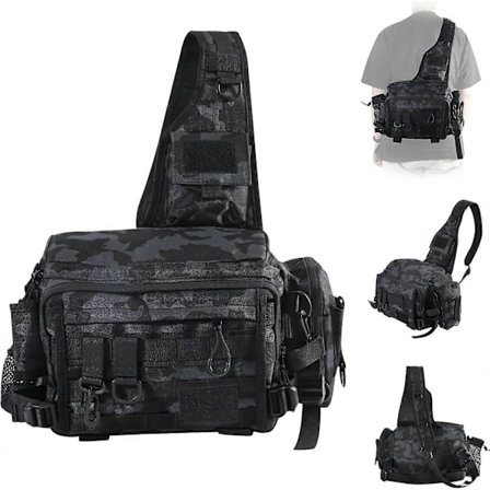 Fiskeväska med spöhållare, vattenavvisande axelremsväska med D-ringar och midjerem, fiskepresenter för män, svart kamouflage