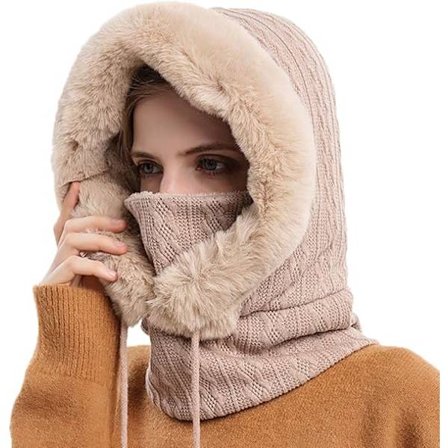 Varmt vinter skjerf for kvinner - Vindtett beskyttelse mot kaldt vær - 3-i-1 skjerf hodeplagg maske - 50x30cm Beige