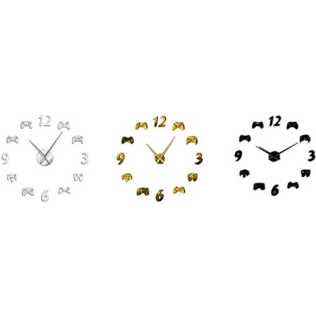 Videospillkontrollere DIY Stor Veggklokke Moderne Dekor Sømløst Design Kjempeklokke Gutter E-sport Sølv