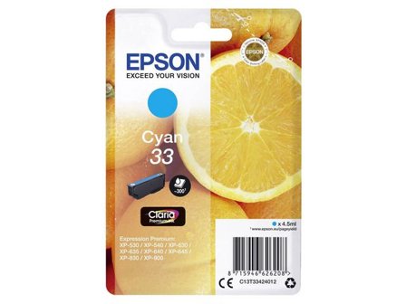Epson Bläckpatron 33, C13T33424012, Orange, Claria Premium, cyan, singelförpackning - Lyreco - Toner och bläck - Bläckpatroner - Bläckpatroner Epson
