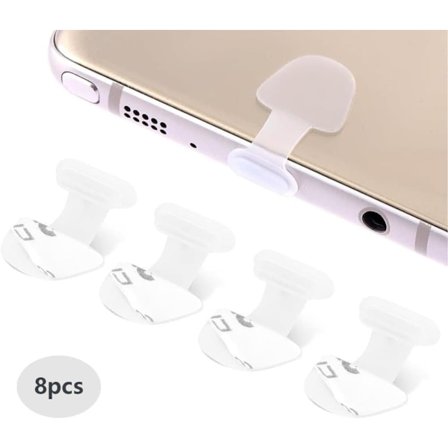 8-pak støvpropper til mobiltelefoner - kompatible med USB-C/Lightning, støvtætte, holdbare og tabssikre kontaktbeskyttere