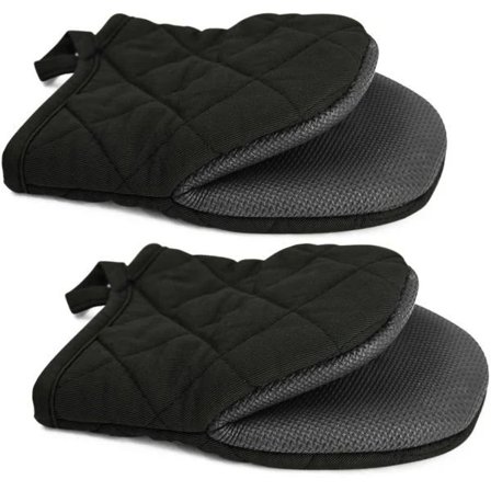 Mini Ovnhandsker Mikrobølgeovn Handsker Grydelapper Varmebestandige Bomuldshandsker Skridsikre Korte Ovnhandsker, Sort 1 Par