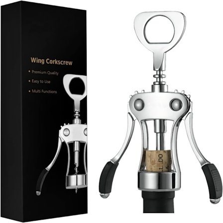 Vinkorktrekker, Premium Vingkorktrekker i Sinklegering med Multifunksjonell Flaskeåpner, Skarp Korktrekker med Ergonomisk Sklisikker Ving
