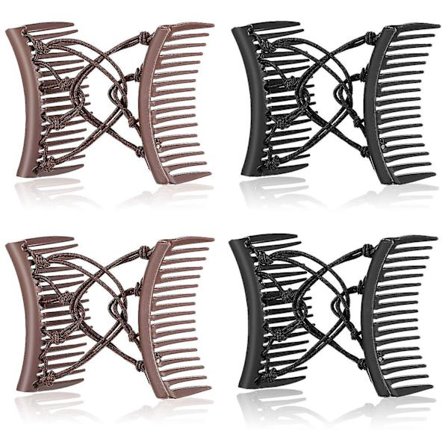 4 stk. Elastiske Dobbeltkam Hårklipp Justerbare Elastiske Hårkammer Ingen Krøller Hårnåler Hårtilbehør For Kvinner Krøllete Tykt Bølget Hår Hestehale 