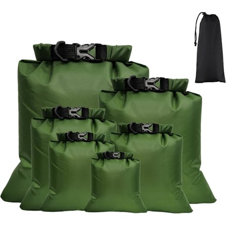 6-pakke vanntett tørrpose bærbar stor kapasitet kombinasjonspose snorkelpose reise rafting svømming fiske kajakk tilbehør (grønn)