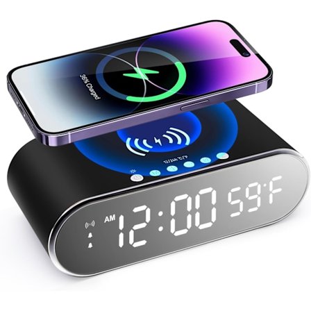 Väckarklocka med Trådlös Laddning Dimmer Klocka Svart