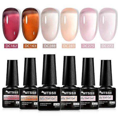 MTSSII 6 st/set Jelly Gel Nagellack Jelly Transparent Rosa Grön Svart Blå UV Gel Nagelkonst Lack Kit Vår Manikyr Naglar[YJD]