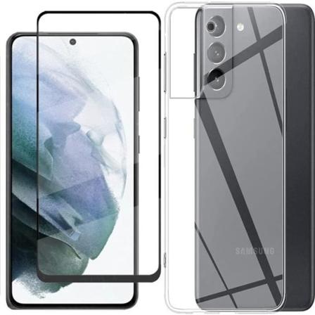 Etui til Samsung Galaxy S21 FE+ Skærmbeskytter i hærdet glas, blødt gennemsigtigt TPU silikonecover, anti-ridse etui