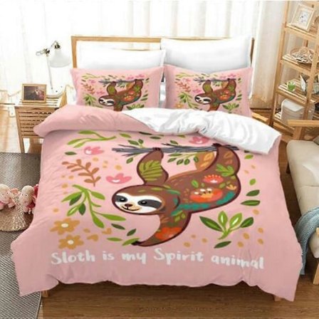 v1183 Sengetøy Hvitt Dyr Dovendyr Trykk Dynetrekksett Barn Doona Trekk Sengetøy IU1183