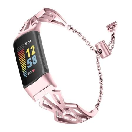 Fitbit Charge 5 luksus urrem med rhinestone dekoration - Lyserød Rose Pink