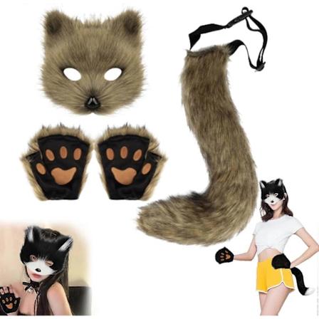 Halloween-kissan naamiosetti, karvainen puku, ketun puku Cosplay-asu, Halloween, ketun h nn n Cosplay, Halloween-ketun naamio, karnevaali Halloween-