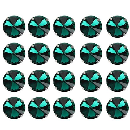 20 stk. 19 mm Smaragdgrøn Runde Glas Prong Diamant DIY Klo Bryllupskjole Retro Mode Håndværk Tøjdekorationer