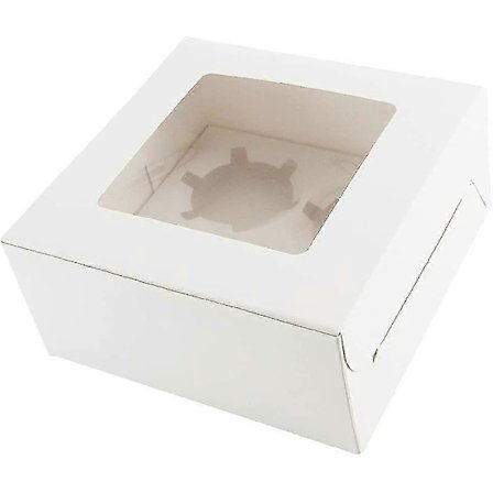 12 st Tårtkartonger 4 Hål Vita Muffinslådor Tårtor Kort Med Fönster (LGL)