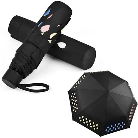 Regnbågsparaply som ändrar färg när det utsätts för vatten, vindtätt färgskiftande paraply, halkfritt handtag, lätt att bära