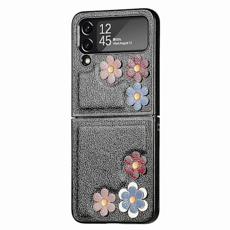 Läder 3d Broderi Blommor Slim Hård Halkfri Fodral Kompatibel Samsung Galaxy Z Flip 4 5g