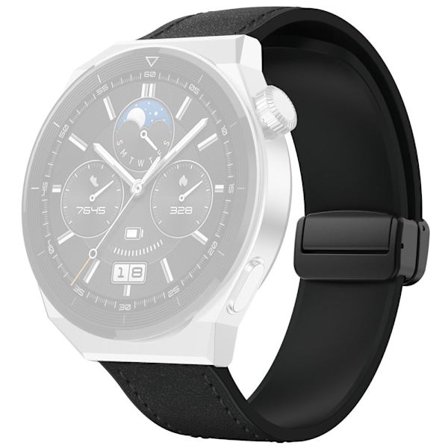 Huawei Watch 4 / 4 Pro / GT 4 46mm klockarmband 22mm magnetiskt läderbelagt silikonarmband - Svart