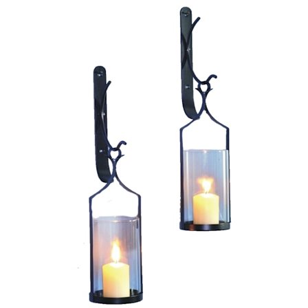 Vägglampa 2-pack Smidesjärn 43cm Vägglampa Svart Ljusstake Blockljus