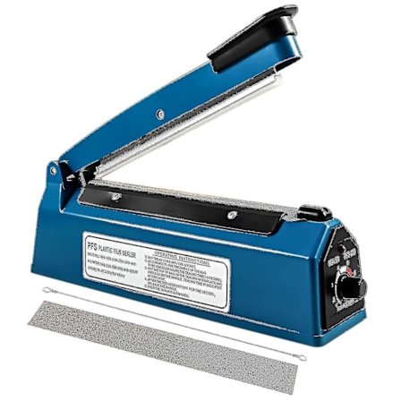 (NN) 200 mm varmeforsegler, plastposeforsegler, impulsforsegler, blå vakuummatforsegler, posepakkemaskin