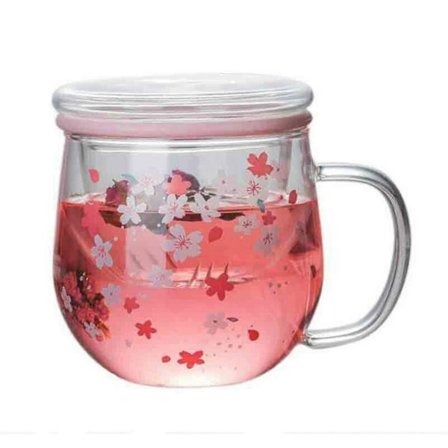 Sakura Krus Glas Krus Med Te-infusionsfilter & låg Kirsebærblomst Kop Sæt Blomster Te-kop 300ml GVJ