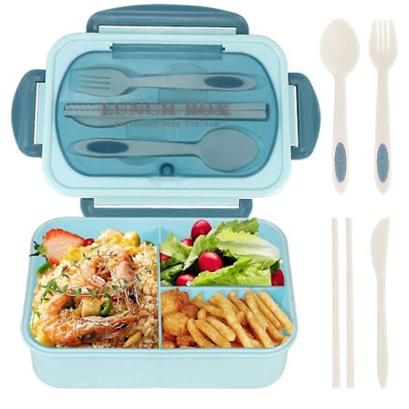 Matboks for voksne, 1200 ml Bento-boks for barn med 3 rom, lekkasjesikker Bento-matboks med bestikk, grønn