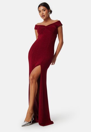 Bubbleroom Occasion Sparkling Twist Off Shoulder Gown Klær