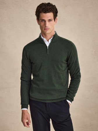 John Henric Men's Grønn Halvzip Genser Regular Fit Size L