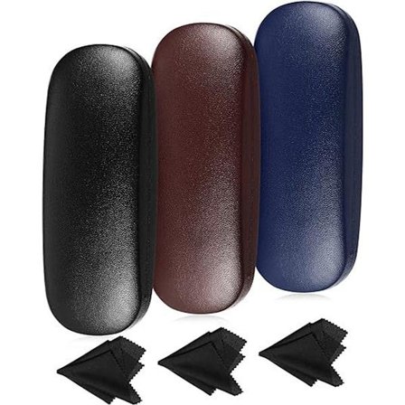 Glasögonfodral - med rengöringsduk - robust och hållbart - hårt skal - slitstarkt och praktiskt - bärbart - 3-delat set - 16*6*3,8 cm