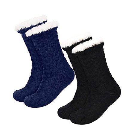 2 par damestrømper, varme, myke, julestrømper, sklisikre fleece sokker