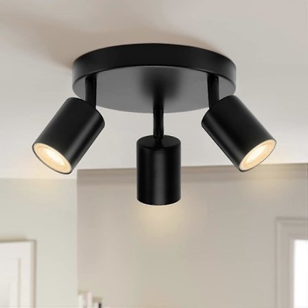 Takspotlight LED Svingbar GU10, 3-Pærer Rund, Taklampe Taklampe Spot Svart, Moderne Spotlight