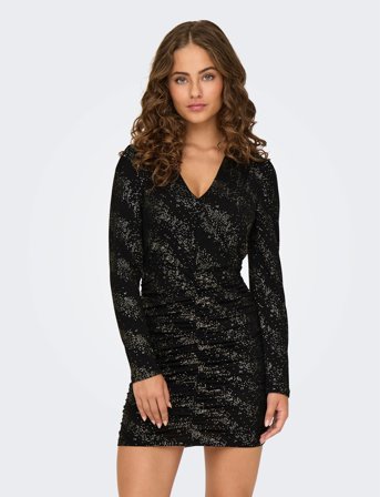 ONLY Onlnew Pella L/S Wrap Foil Dress Jrs - Black - L